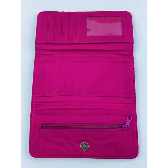 Aeropostale Canvas Striped Trifold Snap Closure Wallet Vintage Green Magenta Wom - Picture 5 of 7